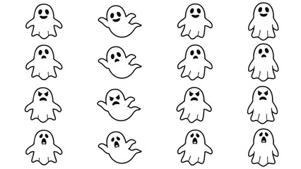 Simple design ghost. Vector data.
Four types of ghosts with smiling, expressionless, angry, and screaming expressions. Recommended for Halloween ads, postcards, and thumbnails.