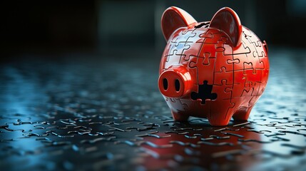 A D puzzle piggy bank with missing pieces, symbolizing incomplete savings goals