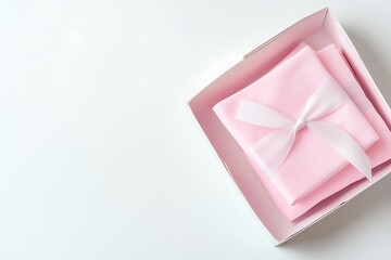 Pink gift box with ribbon, top view for celebrating special occasions and gifting concepts
