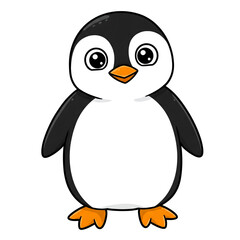 A happy cartoon penguin with an orange beak.