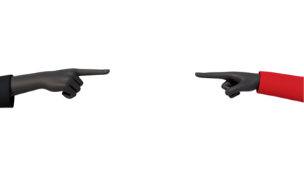 Two Hands Pointing Opposite Directions in Black and Red Isolated Illustration