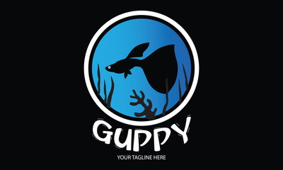 Guppy fish logo design. black guppy fish logo with background.
