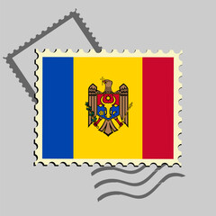 Obraz premium Moldova flag postage stamp. Isolated vector illustration on grey post stamp background