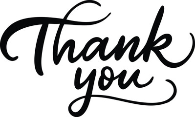 Elegant Thank You Calligraphy on White Background, Modern Lettering Design