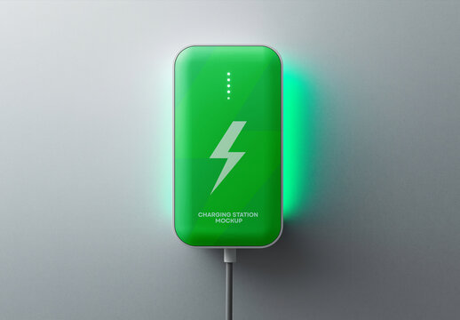 Wall-Mounted EV Charging Station Mockup &ndash; Green Energy Device Template for Branding, Eco Mobility, and Technology Presentation