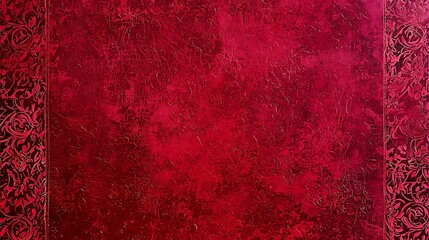 Fototapeta premium Decorative deep red textured background with elegant floral borders for invitations and designs