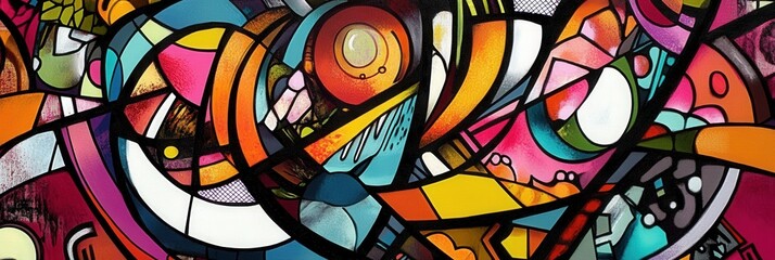 Obraz premium Dynamic abstract art featuring graffiti-inspired patterns and bold typography