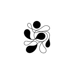 Minimalist Black Abstract Line Art, Fluid Shapes on Neutral Background