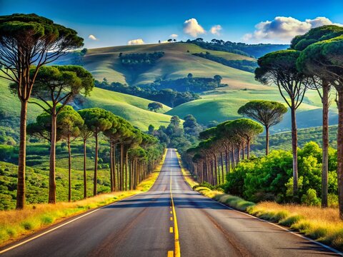 Northeast Brazil Landscape: Asphalt Road, Catanca Trees, Flat Terrain & Rolling Hills