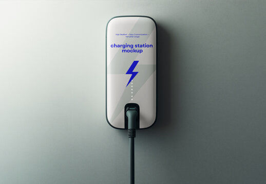 Electric Vehicle Charging Station Mockup &ndash; Clean Wall-Mounted Design for Branding and Eco Mobility Presentations