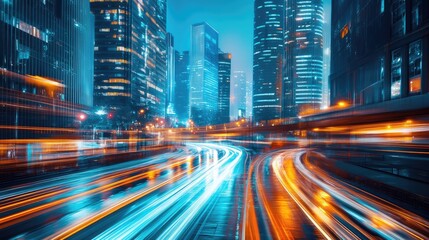 Fototapeta premium A futuristic cityscape at night with vibrant