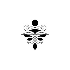Elegant Minimalist Floral Design Element, Black on Cream, Decorative Motif