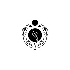 Minimalist Botanical Logo: Circle Leaves, Black and White Design