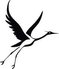 Minimalist Flying Crane on Transparent Background