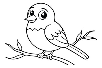 Fototapeta premium Cute Cartoon Bird Sitting on Branch Outline Style Isolated on Transparent Background