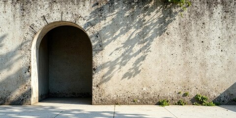 Sun-Dappled Archway in Weathered Concrete Wall A Study in Light and Shadow