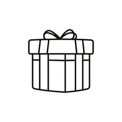 white gift box icon with ribbon line art vector illustration