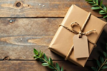 Rustic kraft gift box pattern, twine & simple tags, surface, twine