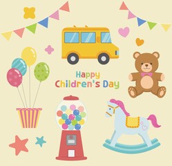 Naklejka premium Children's Day Clip Art Illustration with Various Toys