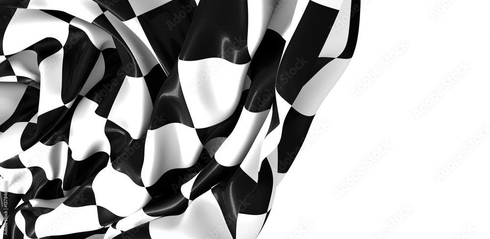 Fototapete wavy racing checkered flag with diagonal folds. realistic 3d render