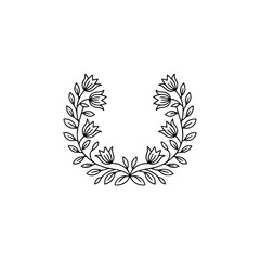 Elegant Floral Wreath Line Art on White Background