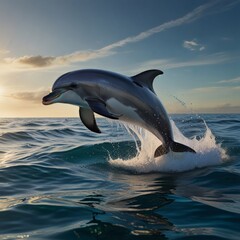 Fototapeta premium A dolphin jumping from the ocean, joyful and playful.