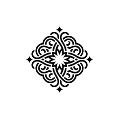 Ornate Black & White Geometric Ornament, Vector Design on White