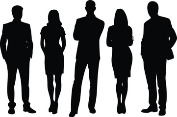 Silhouette of Diverse Business Team Standing Isolated on White Background