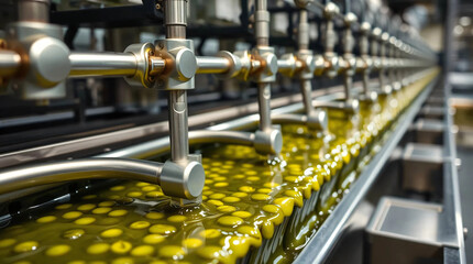 Fototapeta premium Olive production and food automation in olive oil factory.
