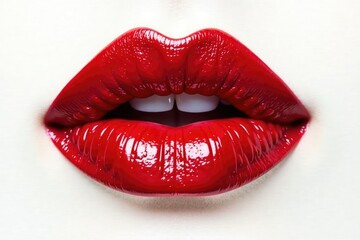 Obraz premium Bold crimson lipstick smear, stark white canvas, crimson, bright