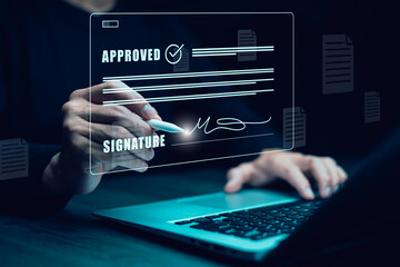 Signing electronic documents on digital documents Online, businessman with contract Electronic...
