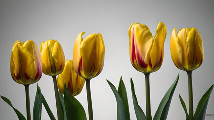 A collection of yellow tulips flower isolated on a flat background