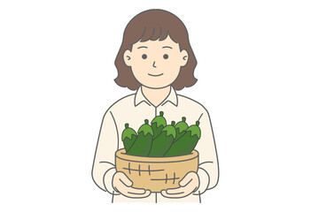 Woman Holding Cucumbers Illustration