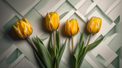 A collection of yellow tulips flower isolated on a flat background