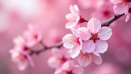 Fototapeta premium Delicate pink sakura blossoms in full bloom, forming a repeating pattern , delicate flowers, japanese floral