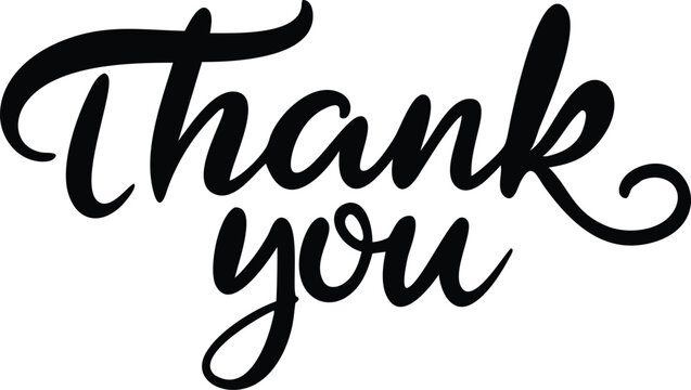 Thank You Script Elegant Black Calligraphy Lettering on a Transparent Background