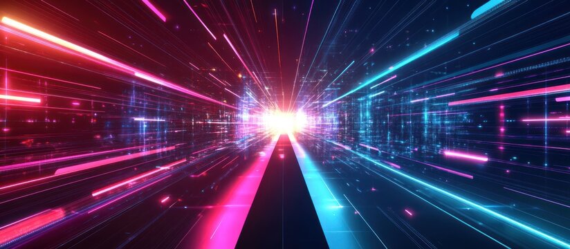 Abstract digital data streams in a colorful futuristic environment