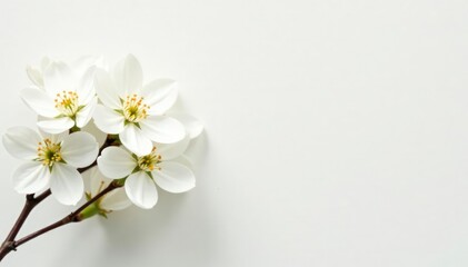 Fototapeta premium Delicate white blossoms against pure white backdrop, clean, bloom, nature