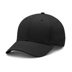 A plain black baseball cap with a curved brim and six-panel design, isolated on a white background.