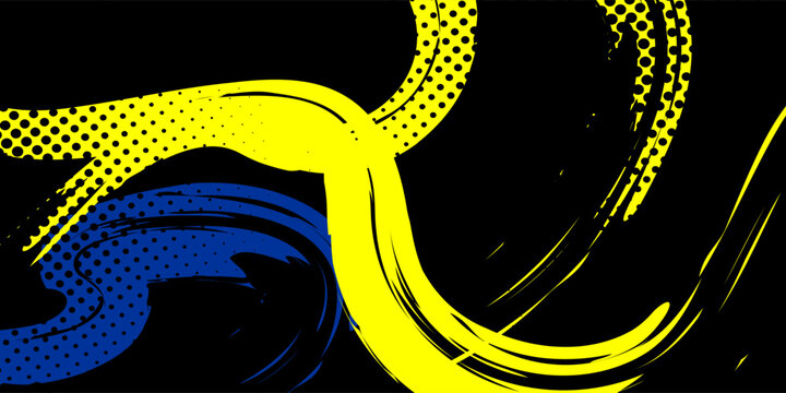Abstract yellow-blue frame on a dark background. Sporty design in grunge style. Illustration for sports, athletics, training