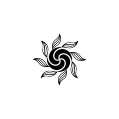 Abstract Spiral Sun Symbol in Black and White