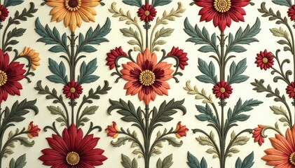 Intricate floral damask pattern in muted tones , luxury, gold