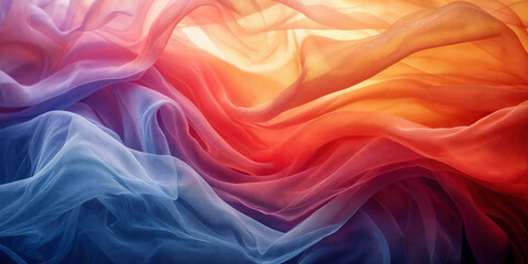 Fototapeta premium Colorful chiffon fabric flowing creating abstract background with copy space