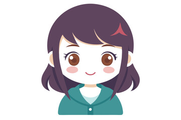 Obraz premium Cartoon Portrait of a Smiling Girl with Brown Eyes on Transparent Background