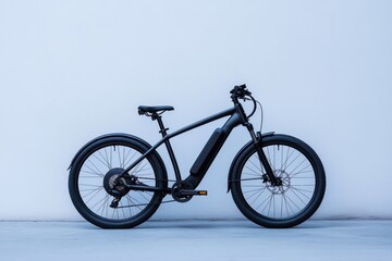 Fototapeta premium Sleek electric bike showcased against minimalistic backdrop, emp