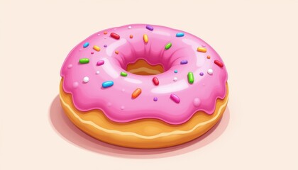 Delicious Pink Frosted Donut with Colorful Sprinkles on Top