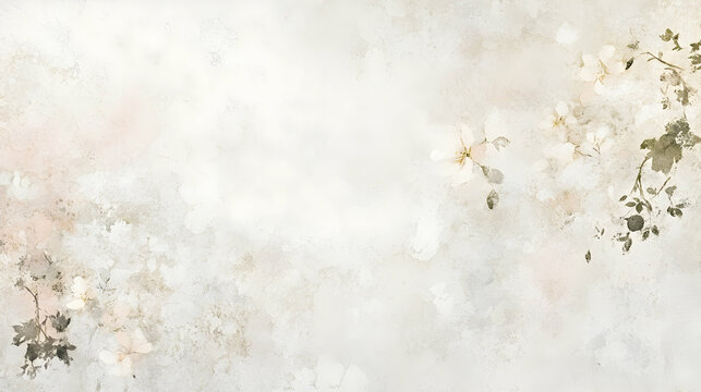 Fototapeta Abstract floral background with soft watercolor texture, blossom and leaves in pastel colors