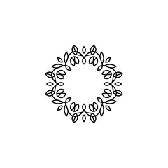 Minimalist Floral Mandala Logo, Leafy Botanical Design, Black on White