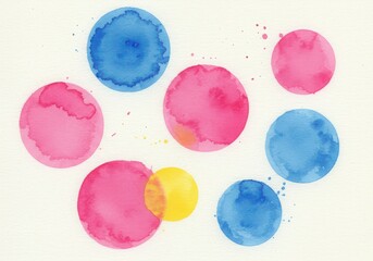Abstract Watercolor Circles in Pink, Blue, and Yellow on Paper