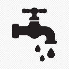 Water flows from faucet symbol. Water tap black icon. Faucet water vector icon. Vector illustration eps 10